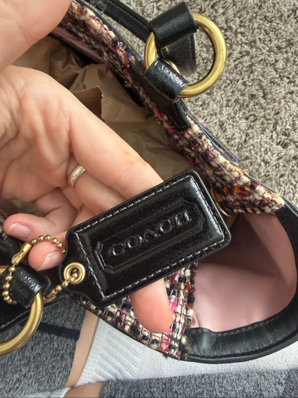 Coach Black/Multicolor Galaxy Tweed and Patent Leather Satchel - Picture 6 of 16